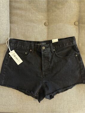 Denim Forum the ex-boyfriend straight Black High-Rise Raw Hem Jean Shorts
